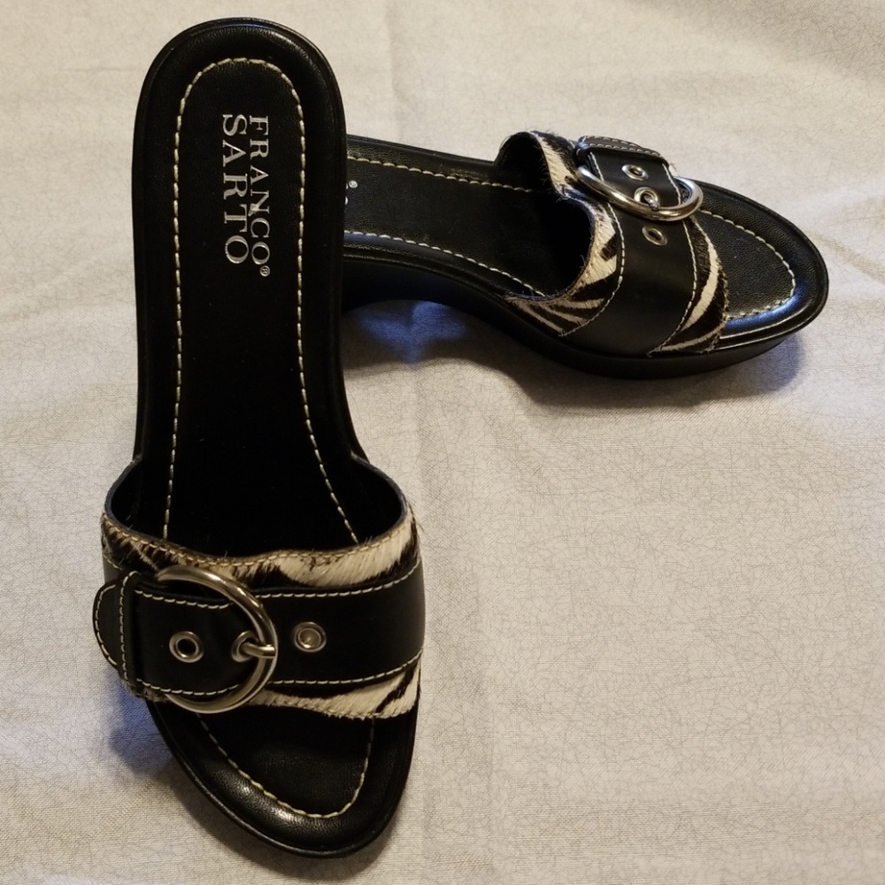Franco Sarto animal print black silver buckle 7.5